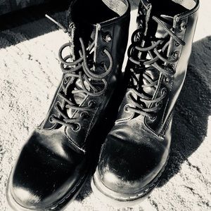 Dr. Martens Black Leather Grunge Combat Boots